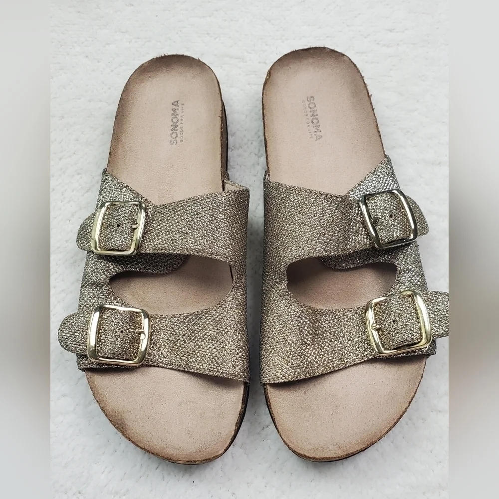 Sparkly Gold  Sonoma Women's slides footbed Size8.5‎ M